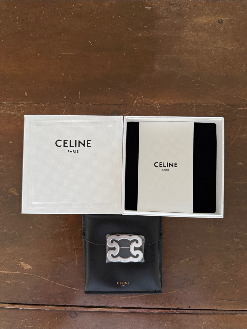 Celine Black Leather Card Holder with Silver Triomphe Plaque